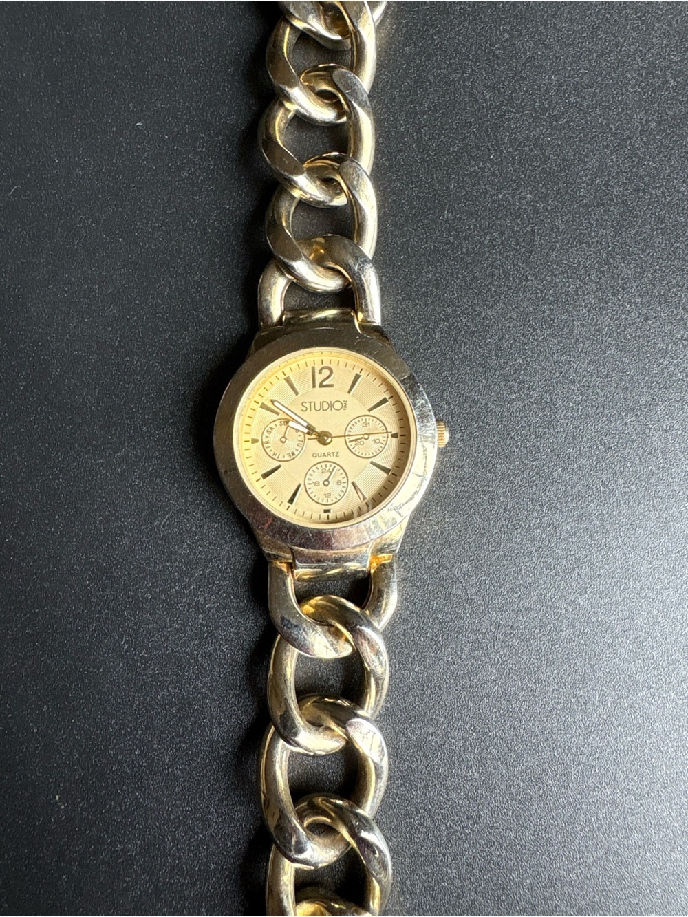 Studio Gold-Tone Chain Link Womens Bracelet Watch